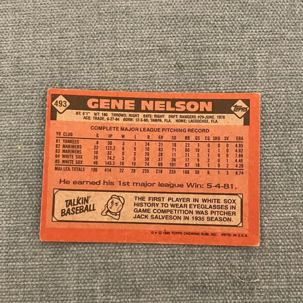 1986 Topps Chicago White Sox Baseball Card